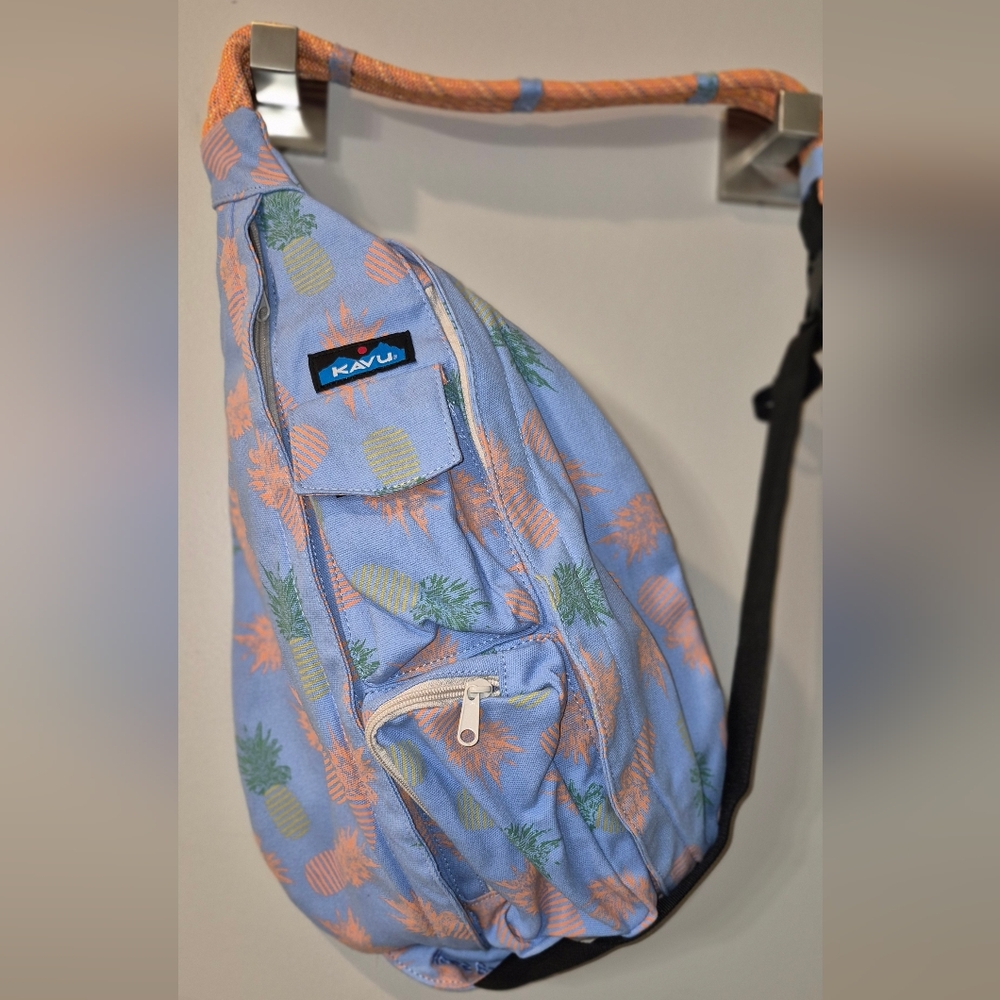 KAVU Rope Bag with Blue and Orange Pattern